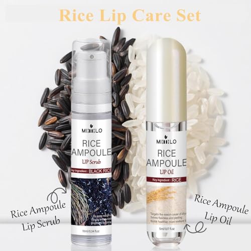 Black and White Rice Ampoule Lip Scrub and Oil Set, Rice Ampoule Duo Lip Exfoliator Solution, Hydrating Lip Oil for Softer & Smoother lips