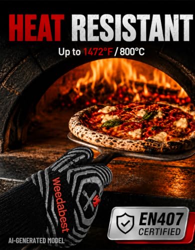 Hot BBQ Gloves Heat Resistant Kitchen Oven Mitts Professional Long Heat Resistant Cooking Gloves for Grill,Grilling,Smoker,Barbeque,13.5 inch-Gray Gray One Size Fits Most
