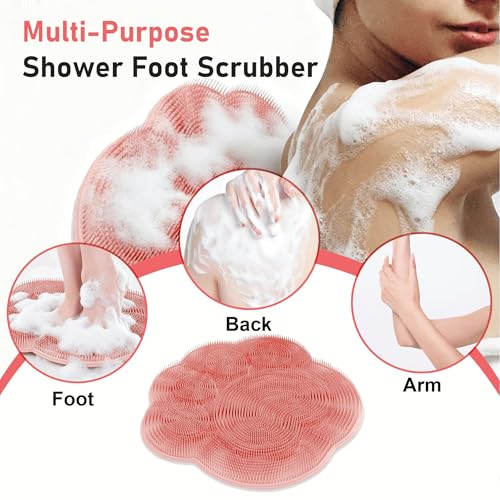Silicone Foot Scrubber Mat, 12x12 Non-Slip, 38 Suction Cups Pink