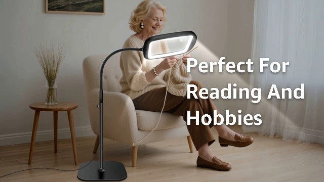 30X 10X Extra Large Floor Magnifying Glass with Light and Stand Black
