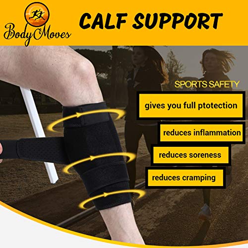 BodyMoves Adjustable Calf Compression Sleeve – Shin Splint Relief Brace with Velcro Wrap, Calf Support Sleeve for Men & Women