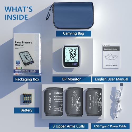 Blood Pressure Machine Upper Arm, 3 Size Cuffs, Small 7"-9", Medium/Large 9"-17" and Extra Large XL Cuff 13"-21", Accurate Automatic Digital BP Cuff Home Use, Large Backlit BP Monitor 3-User 1500 Mem Small, Medium/Large & XL Sizes