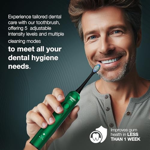 Wagner Stern VibroWave Plus Oscillation & Vibration Sonic Electric Toothbrush with 4 Brush Heads. IPX7 Waterproof. Mint Mirage