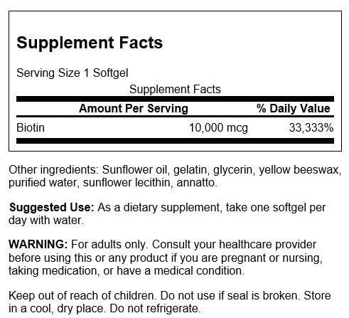 Swanson Super Strength Biotin Vitamin 10000 mcg 60 Sgels (Pack of 2) 60 Count (Pack of 2)