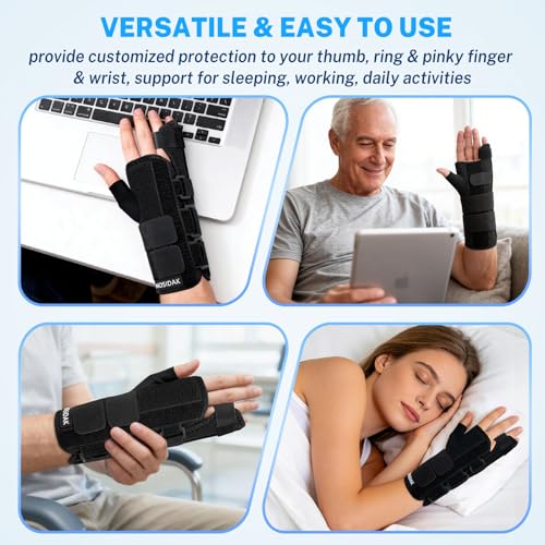 Pinky Finger Splint with Carpal Tunnel Wrist Brace & Thumb Brace Black-Left