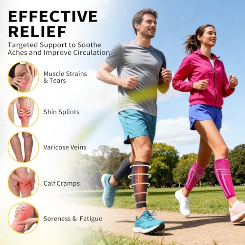 CAMBIVO Calf Compression Sleeve for Men Women Footless Large-X-Large (Pack of 2) Black