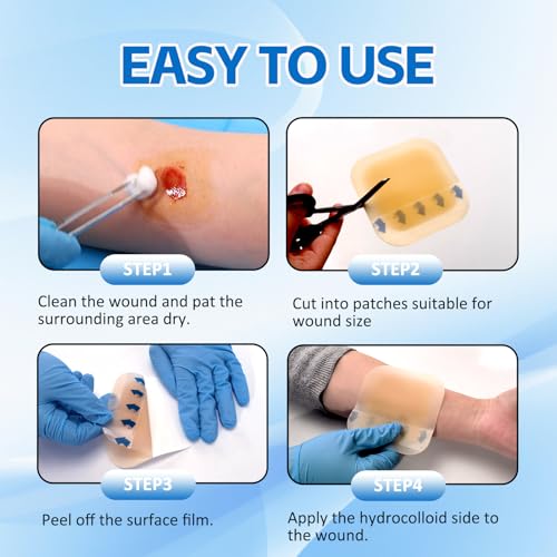 Hydrocolloid Wound Dressing with Border, 4 x 4 in, 10 Pack 4"x4" Border（0.5mm）