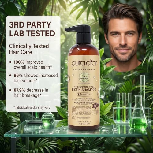 PURA D'OR Clinically Formulated Biotin Shampoo - Daily Hair Care Routine For Thinning Hair - 2X Concentrated 17+ Key Herbal Blend Hair Thickening Products For Women & Men, Botanical Zen Scent 16 Fl Oz 16 Fl Oz (Pack of 1)