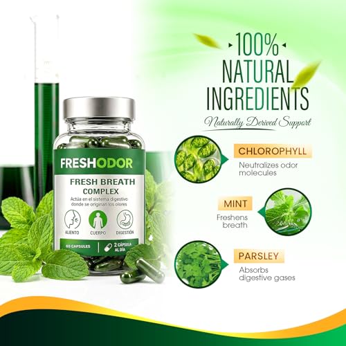 Chlorophyll Capsules, Freshodor Para Mal Aliento with Chlorophyll Mint Parsley, Breath Freshener Herbal Solution, Eliminate Body & Breath from Within(1) 1