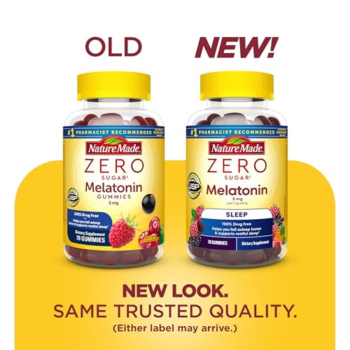 Nature Made Zero Sugar Melatonin 5mg, 70 Sugar Free Melatonin Gummies 70 Count (Pack of 1)