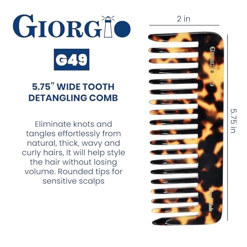 Giorgio G49 Yellow Tokio Large Wide Tooth Detangler Comb for Thick/Curly/Wavy Hair,Detangler Comb for Wet/Dry Use. Handmade of Quality Cellulose, Saw-Cut, Hand Polished 2 Pack Tokyo