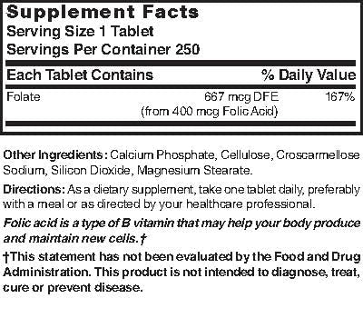 Nature's Blend Folic Acid 400 mcg 400 mcg 250 Tabs