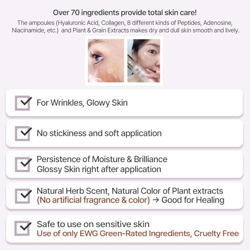 Ampoule Facial Serum 1.69 fl oz for Glowy Skin, Hydrating, Wrinkles, Dark spot, Fleckles & Blemish/Hyaluronic Acid, Vitamin C, Collagen, Peptide, Niacinamide/Natural Herb Scent/Korean