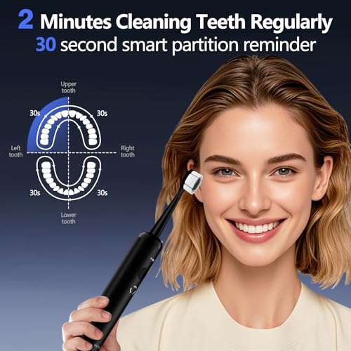 Sonic Electric Toothbrush with Light 4 Brush Heads for Adults and Kids, One Charge for 60 Days, Wireless Fast Charge, 3 Modes, Electric Toothbrushes(Black)
