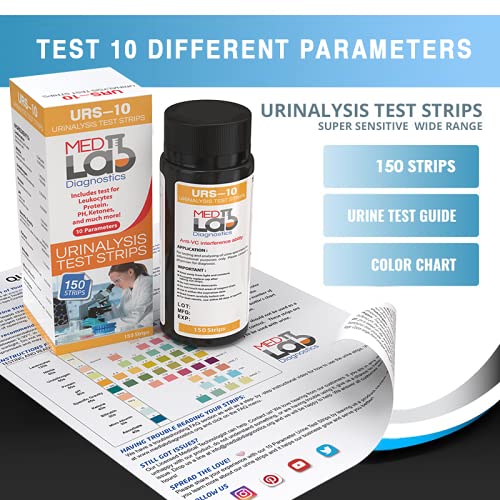 Med Lab Diagnostics 10 Parameter Urine Test Strips for Urinalysis(150 Cnt) in Sealed Pouches. Tests for Ketosis, pH, Protein, UTI, Kidney and Liver Function - BeesActive Australia