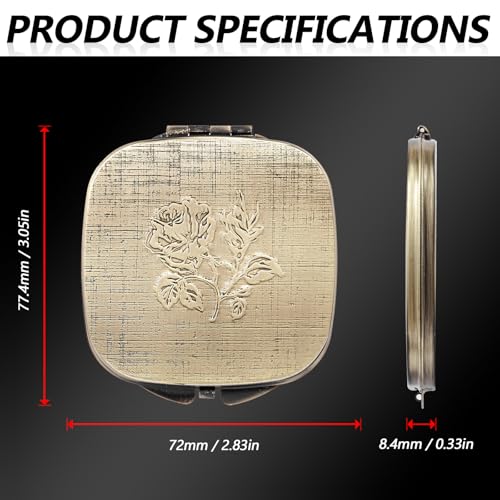 Travel Small Compact 1X/2X Mirror - Handheld, Foldable, Lightweight - Mini Pocket Magnifier for Wallet - Square 3.0 inches x 2.8 inches (Ancient Bronze) Ancient Bronze