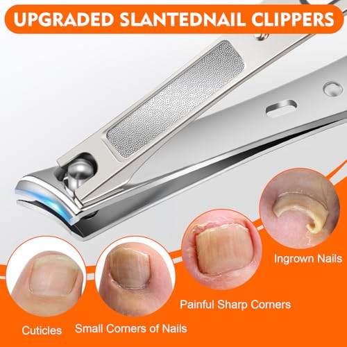 Toe Nail Clippers for Men, Toenail Clippers for Thick Nails for Seniors, German Ultra Sharp Stainless Steel Fingernail Clipper with Catcher, Heavy Duty Ingrown Nail Cutter Long Handle with Wide Jaw 4 in1 Toenail Clippers Set