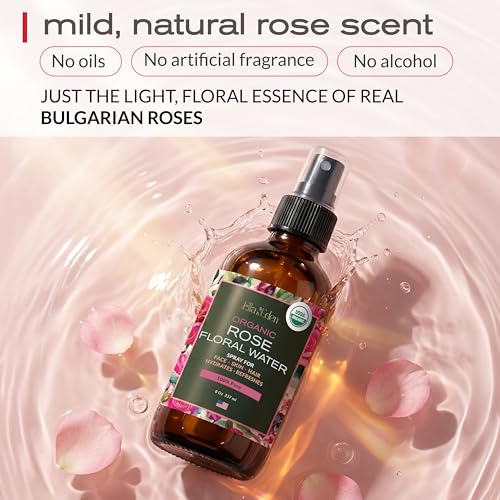 Organic Rose Water Spray for Face & Hair, 100% Pure, Alcohol Free, 8 Oz 8 Fl Oz (Pack of 1)