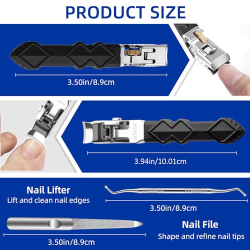 Thick Toenail Clippers for Seniors, Professional Edgy Nail Clippers for Men, Heavy Duty Large Finger Nail Clippers Adult, Angled Head Nail Clippers Cutters with Long Handle (4PCS Nail Clippers Set) 4PCS Nail Clippers Set