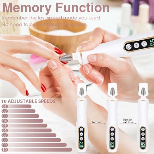 Hoxida Cordless Nail Drill 2000RPM,Electric Nail File with 360° LED Light White
