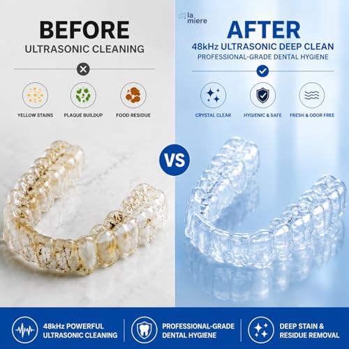 LA MIERE Upgraded 48kHz Ultrasonic Retainer Cleaner, 200ml Dental Cleaning Pod with 4 UV-C Lights & 4 Modes, Sonic Cleaner for Aligners Night Guard Mouth Guard Braces Toothbrush Jewelry, White