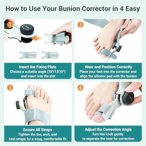 Bunion Corrector for Women Big Toe - US Patent 3 Precision Angles (0°/7.5°/15°) Adjustable Toe Straightener & Bunion Splint Brace with Extra Straps & Toe Separator, Fits Left & Right Foot, Large, Dark Brown 1 PCS
