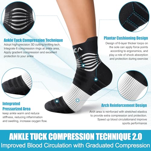 NEENCA Professional Compression Socks for Women Men Circulation, 20-30 mmHg Black White - 2 Pairs Large