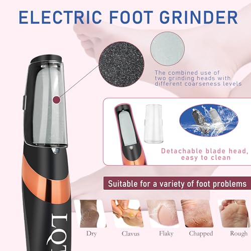 LQT® Electric Foot File – Rechargeable Callus Remover for Hard, Cracked Skin – At-Home Pedicure Kit for Smooth Feet (Men & Women) (Black) Black