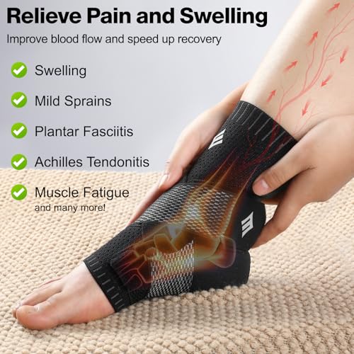 NEENCA Compression Ankle Sleeve with Removable Figure-8 Strap Black Large Left