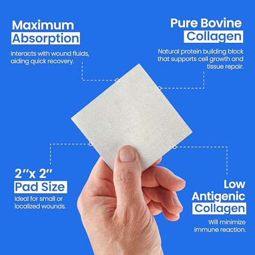Collagen Dressing Pads - 2" x 2" 5 Count Collagen Pads for Wounds - Non-Adherent Collagen Dressing for Wound Care - Safe n' Simple Wound Care Supplies 2" x 2" - 5 Pads