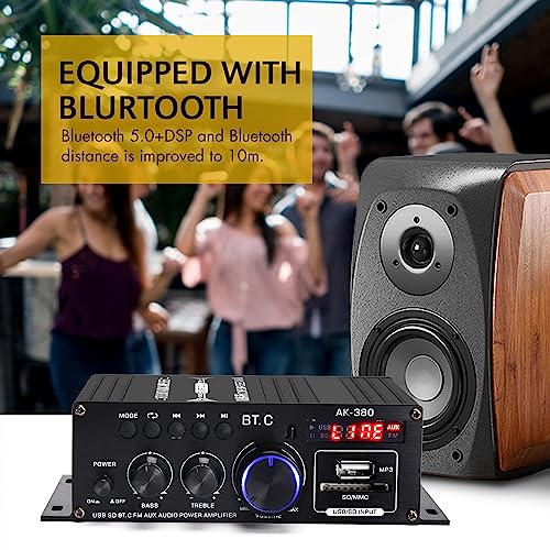 AK-380 Bluetooth 5.0 Home Audio Amplifier for Car Home Bar Garage MAX 350Wx2