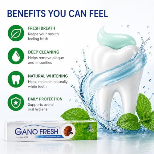 Gano Toothpaste with Ganoderma Extract, Herbal Toothpaste for Fresh Breath & Daily Oral Care, Gentle Cleaning & Natural Whitening Support, 150 g, (Pack of 3)