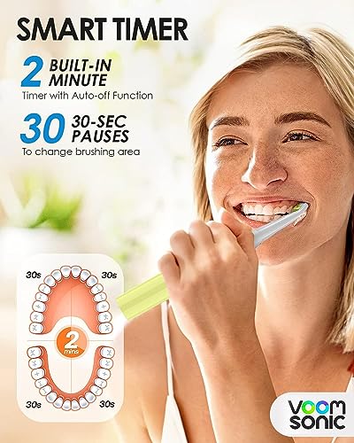 Voom Sonic Go 1 Series Travel Electric Toothbrush + 4PK Brush Heads, Travel Toothbrushes - Battery Operated Toothbrush for Adults & Kids, Portable with 2 Minute Timer (Yellow)