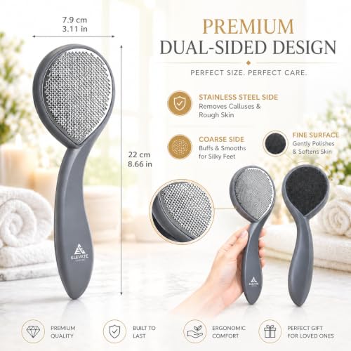 Foot Scrubber & File Callus Remover for Feet - Dual-Sided Stainless Steel Pedicure Tool for Cracked Heels, Dead Skin & Rough Skin - Wet or Dry Use, Men & Women