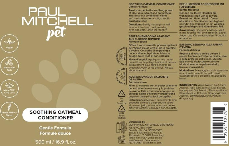 Paul Mitchell Pet Soothing Oatmeal Conditioner, Gentle Formula, 16.9 fl. oz. Aromatic almond. 16 fl oz. (Pack of 1) - BeesActive Australia
