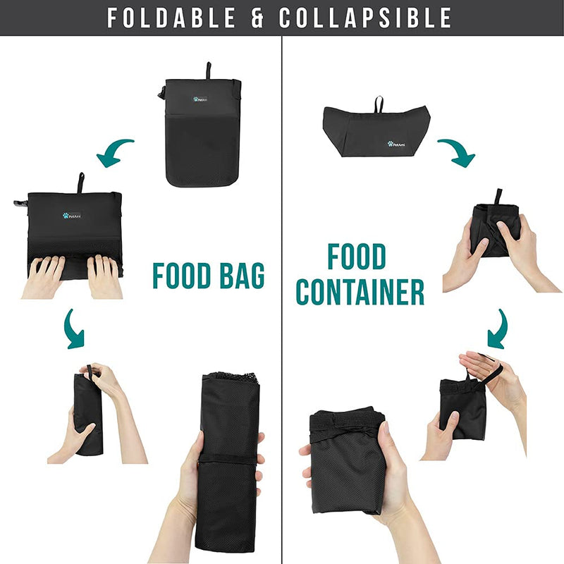 PetAmi Dog Food Travel Bag | Kibble Carrier for Dogs with Collapsible Dog Water Bowls Kit | Pet Food Travel Container Storage for Camping, Hiking Gear Accessories (Black, Grey) Food Bag & Collapsible Bowls Black & Gray - BeesActive Australia