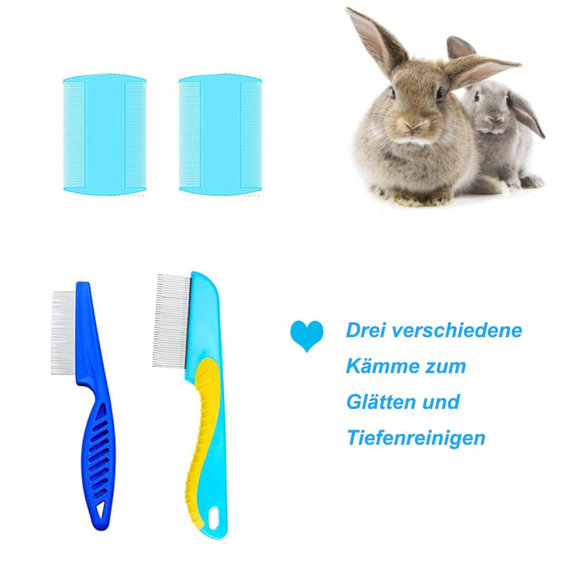 Rabbit Grooming Brush, Small Pet Hair Brush Kit Rabbit Brush, Massage Brush Bunny Nail Clippers Small Pet Grooming Brush Kit for Cats, Puppies, Rabbits, Hamsters (Blue) - BeesActive Australia