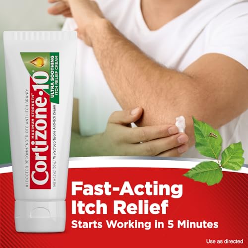 Cortizone-10 Maximum Strength Ultra Soothing Itch Relief Cream, 1% Hydrocortisone, Fast-Acting, Anti-Itch Cream for Bug Bites, Rash, Eczema, Psoriasis, Poison Ivy, Oak, Sumac & More, 2 oz Medication New Packaging