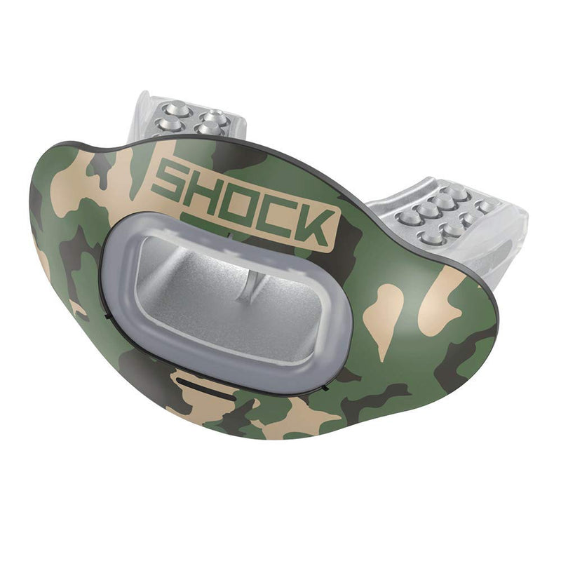 Shock Doctor Interchange Lip Guard Combo Pack | 1 Mouthpiece + 1 Shields + 1 Tether | Mouth Guard with Changeable Shields for Football, Sports etc. Kids, Youth and Adults. Camo - BeesActive Australia