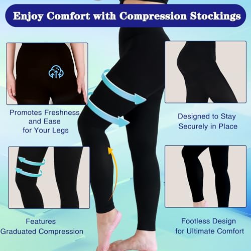 Medical Compression Leggings 20-30mmHg Graduated Support Tights X-Large Footless/Black+beige