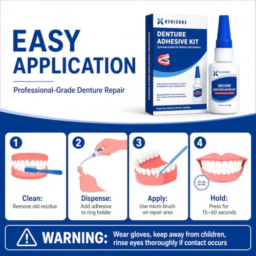 Dental Lab Instant Bonding Denture Adhesive Kit - Denture Repair Glue 1oz for Dentures & Lab Tools, Cracks, Gaps & Loose Teeth | Fast-Setting, Long-Lasting Hold | Safe, No Irritating Odor