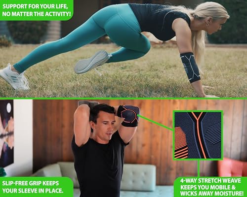 Kunto Fitness Elbow Brace Compression Support Sleeve (Shipped From USA) for Tendonitis, Tennis Elbow, Golf Elbow Treatment - Reduce Joint Pain During Any Activity! X-Small Green