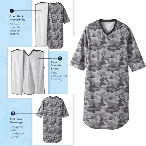 Silverts Men's Adaptive Open Back Hospital Gown, Assisted Dressing Apparel 3X-Large Classy Camo