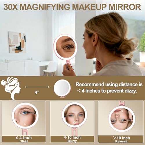Mocado 30x Magnifying Mirror with Light, 6" Magnifying Mirror Suction Cup 30xmagnifying-rose Gold