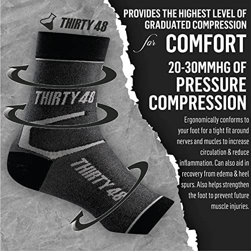 Thirty48 Plantar Fasciitis 20-30 mmHg Ankle Compression Socks, Foot Brace Black & Grey (2 Pairs) Medium
