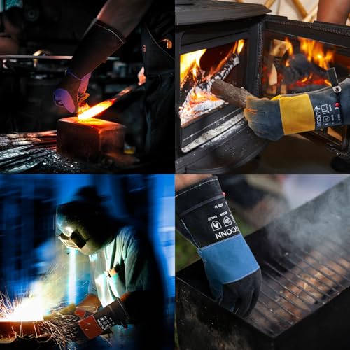 TICONN Welding Gloves, 16 IN L/XL/XXL 1000°F Heat-Resistant Fireproof Leather Gloves for Welders, Stick, Forge, Mig, Tig, BBQ 16" - L Black/Red