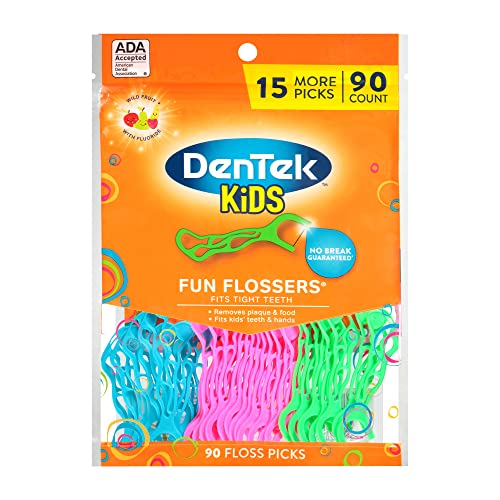 DenTek Triple Clean Advanced Clean Floss Picks, No Break & No Shred Floss, 150 Count, 6 Pack & Kids Fun Flossers, Wild Fruit, 90 Count