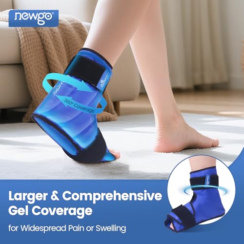 NEWGO Bundle of Plantar Fasciitis Night Splint and Foot Ice Pack Wrap Blue