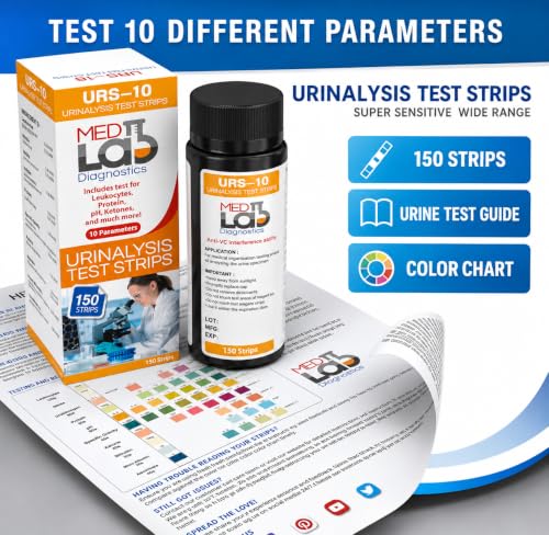 Med Lab 10 Parameter Urine Test Strips for Urinalysis, 150 Strips