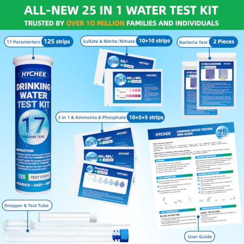 25 in 1 Home Drinking Water Test Kit, 165 Strips + 2 Bacteria Tests